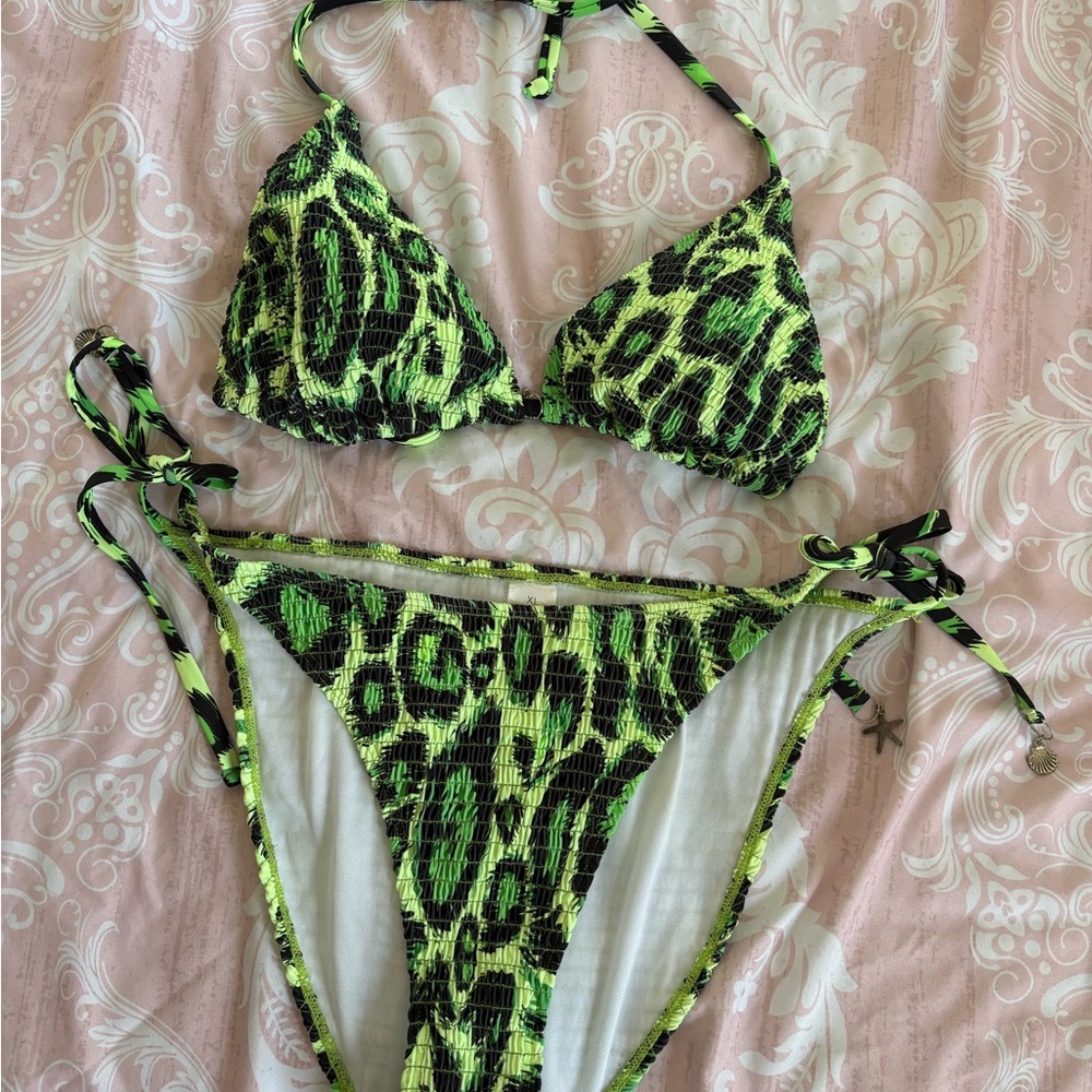Vibrant Green Leopard Print Bikini Set